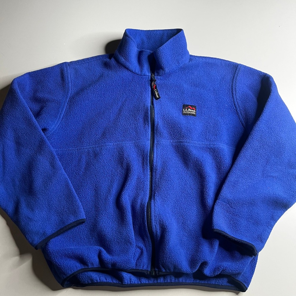 LL Bean Outdoors Royal Blue Full Zip Fleece Jacket Mens Large Mock Neck L.L.